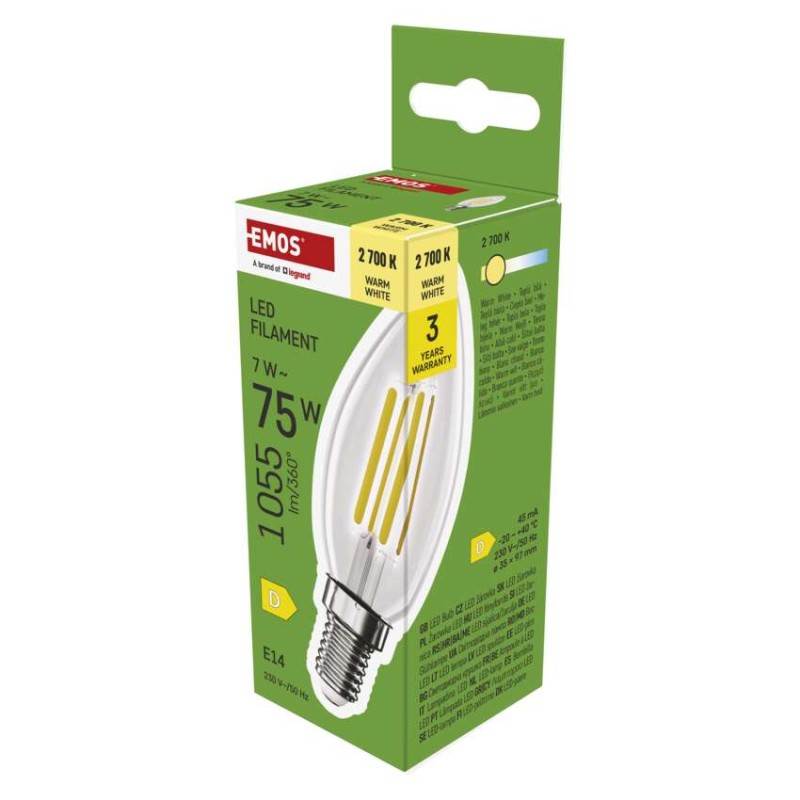 LED izzó Filament gyertya / E14 / 7 W (75 W) / 1055 lm / Meleg fehér akciós termékkép 1