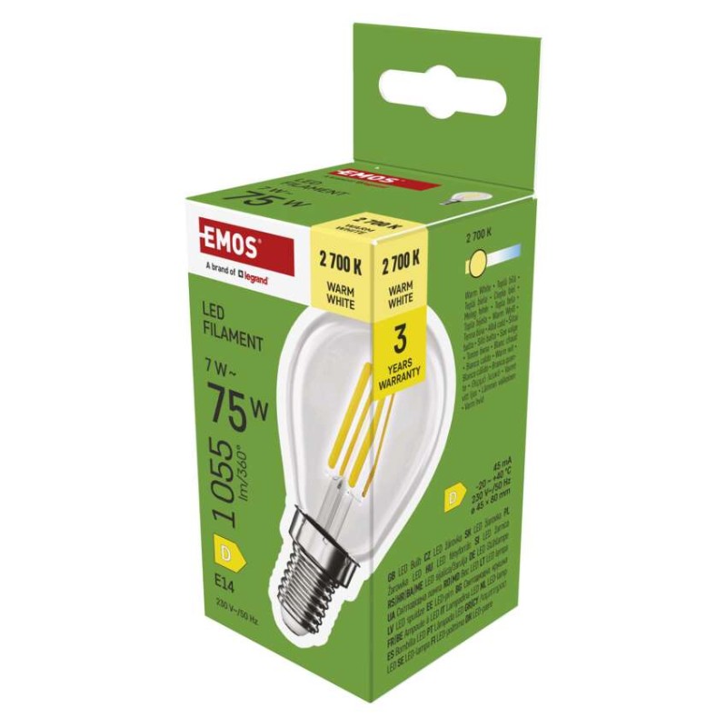 LED izzó Filament Mini Globe  / E14 / 7 W (75 W) / 1055 lm / meleg fehér akciós termékkép 1