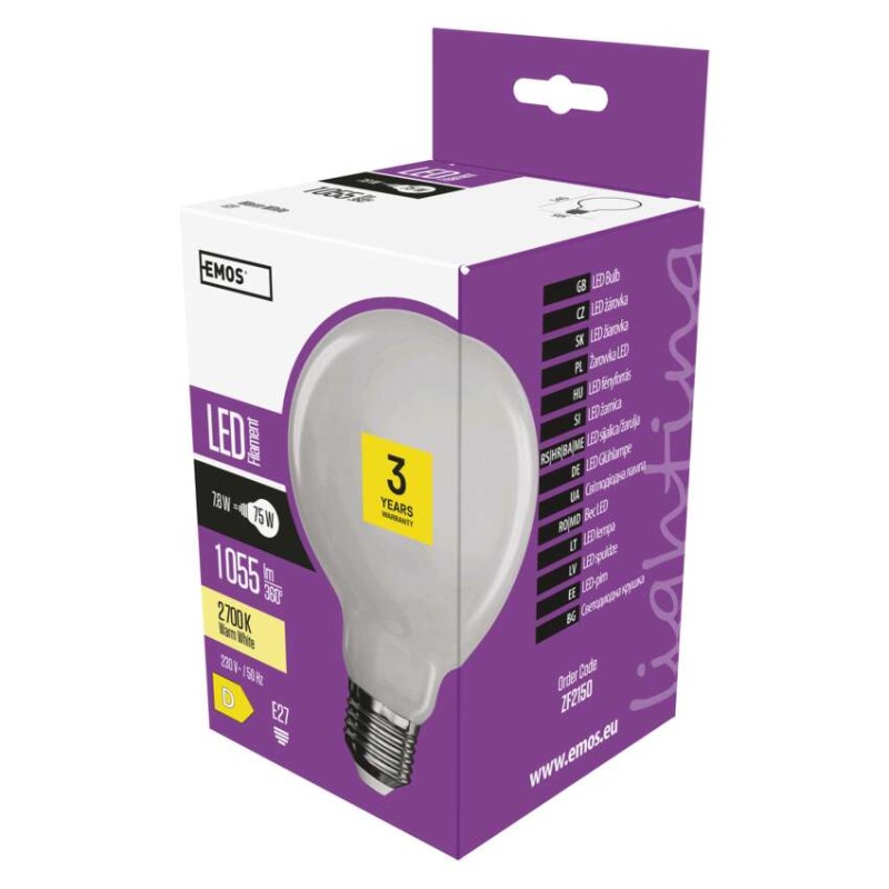 LED izzó Filament gömb / E27 / 7,8 W (75 W) / 1 055 lm / meleg fehér akciós termékkép 1