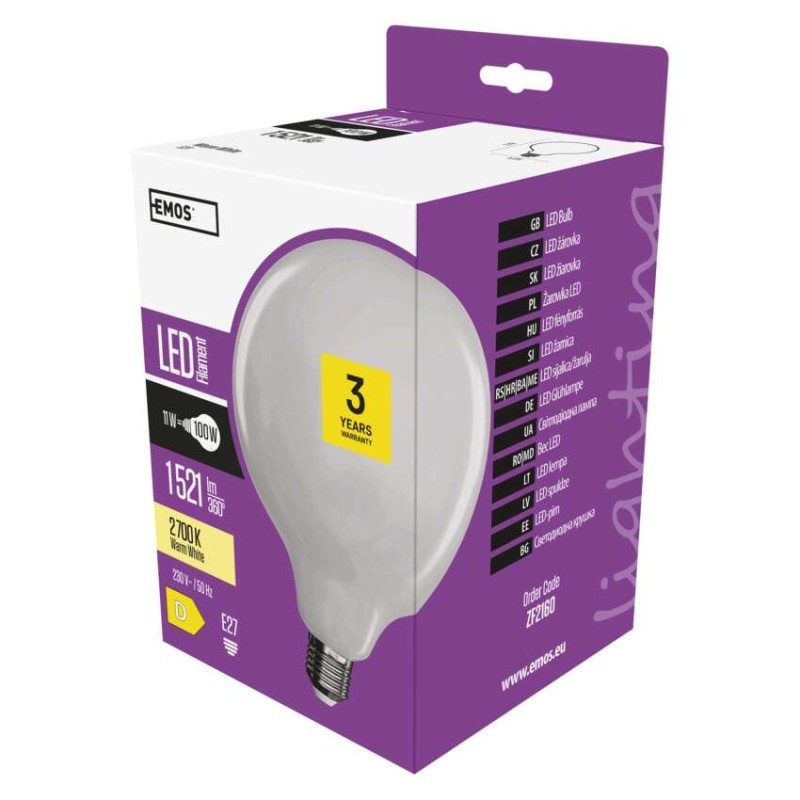 LED izzó Filament gömb / E27 / 11 W (100 W) / 1 521 lm / meleg fehér akciós termékkép 1