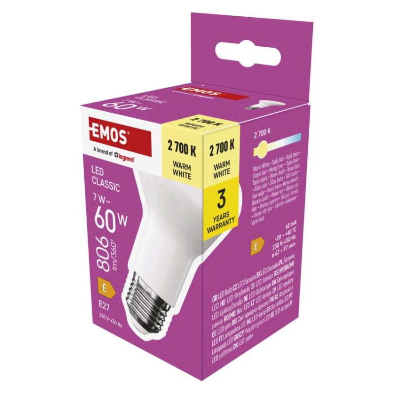 LED izzó Classic R63 / E27 / 7 W  (60 W) / 806 lm / Meleg fehér akciós termékkép 1