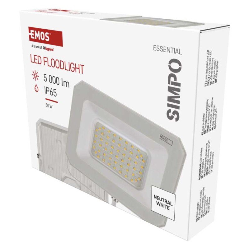 LED reflektor SIMPO 50W, fehér, IP65, 5000 lm, természetes fehér akciós termékkép 1