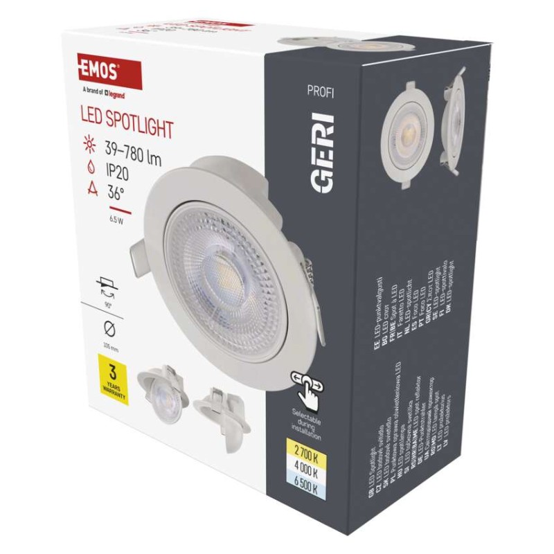 LED reflektor GERI fehér, kerek, 6,5W CCT akciós termékkép 1