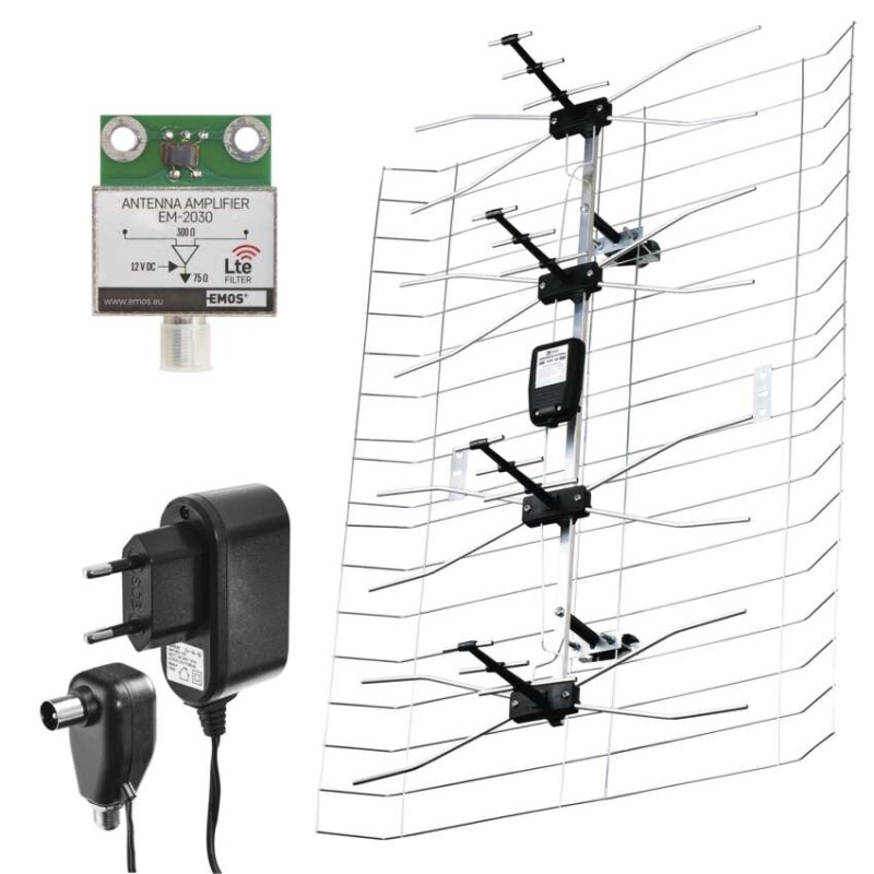 Kültéri antenna EM-030, 0–100 km, DVB-T2, DAB, LTE/4G szűrő akciós termékkép 1