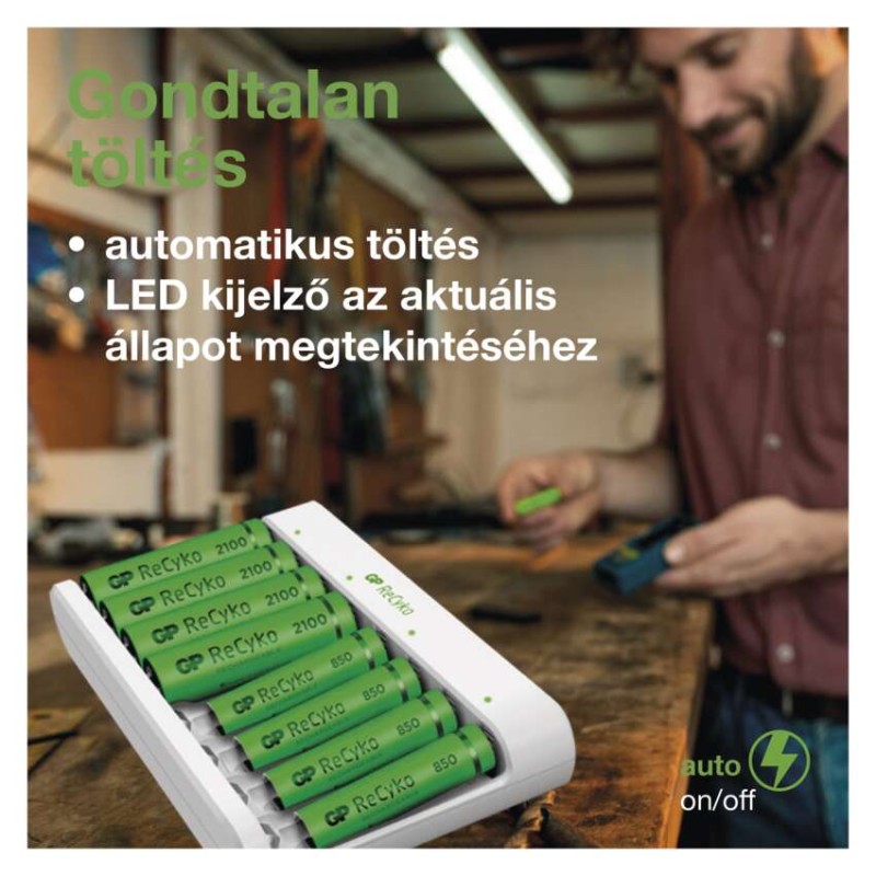 GP Akkumulátor töltő Eco E811 + 4× AA 2100 + 4× AAA