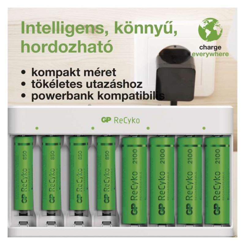 GP Akkumulátor töltő Eco E811 + 4× AA 2100 + 4× AAA