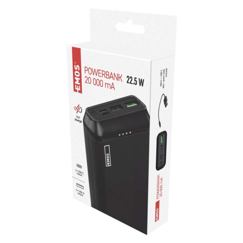 Powerbanka EMOS AlphaQ2 20, 20 000 mAh, 22,5 W, černá