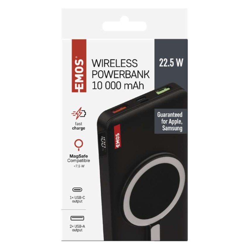 Powerbanka EMOS WI 1022D, 10 000 mAh, 22,5 W+Wireless