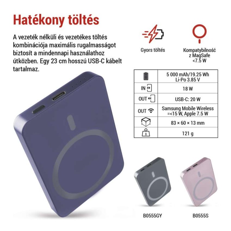 EMOS Powerbank WI 522, 5 000 mAh, 20 W+Wireless, kék