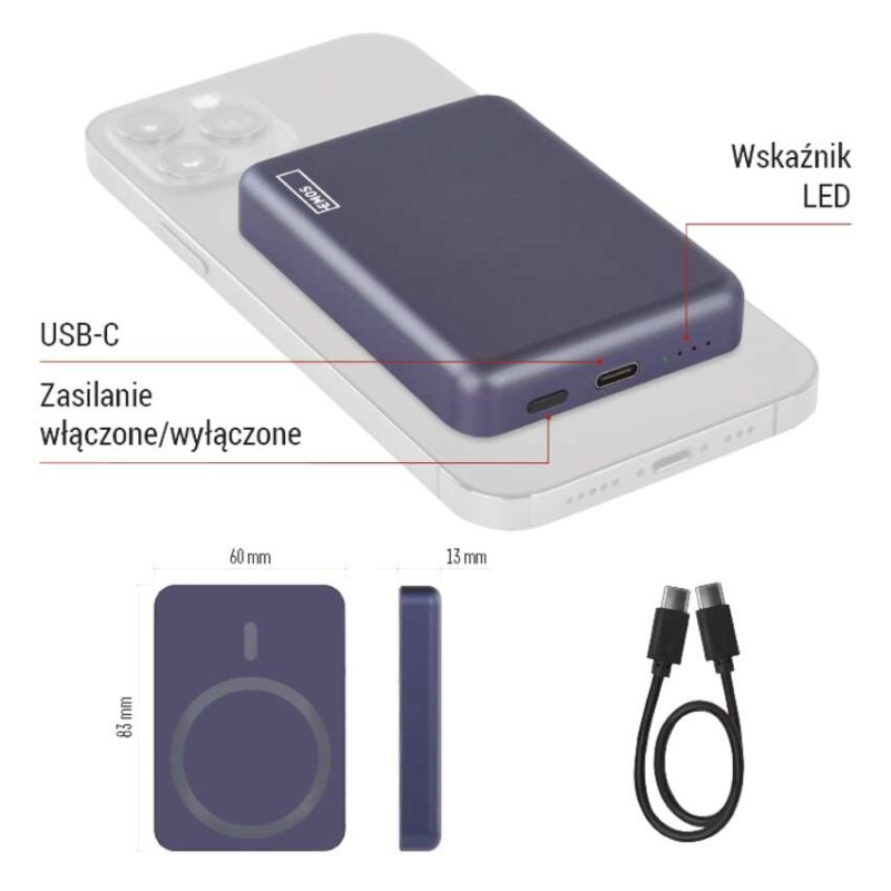 Powerbank EMOS WI 522, 5 000 mAh, 20 W+Wireless, future dusk