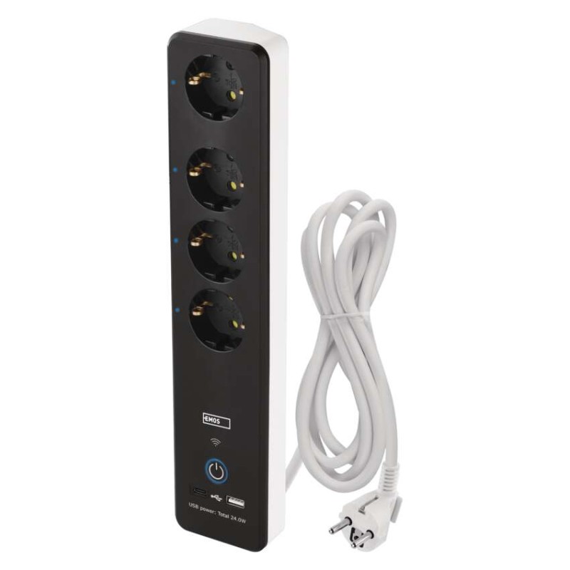 GoSmart Okos hosszabbító-elosztó 2 m/4 konnektorral/kapcs./PVC/USB-vel és wifivel/1,5 mm2