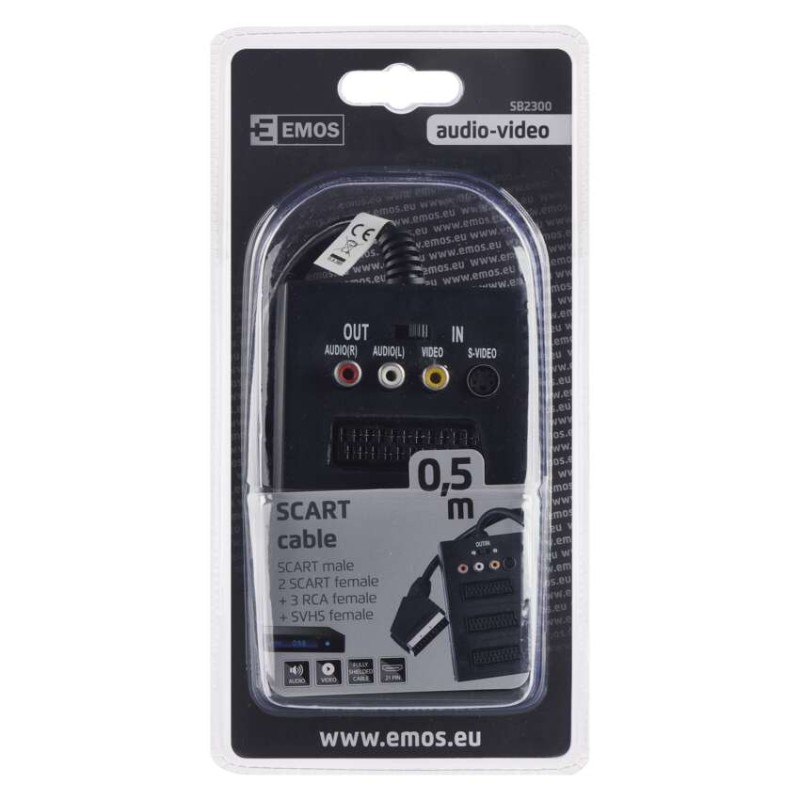 EMOS Scart kábel 3 Scart+3 RCA+SVHS 0.5m