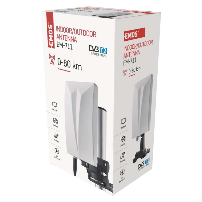 Antena uniwersalna EM-711, 0–80 km, DVB-T2, DAB, FM, filtr LTE/4G