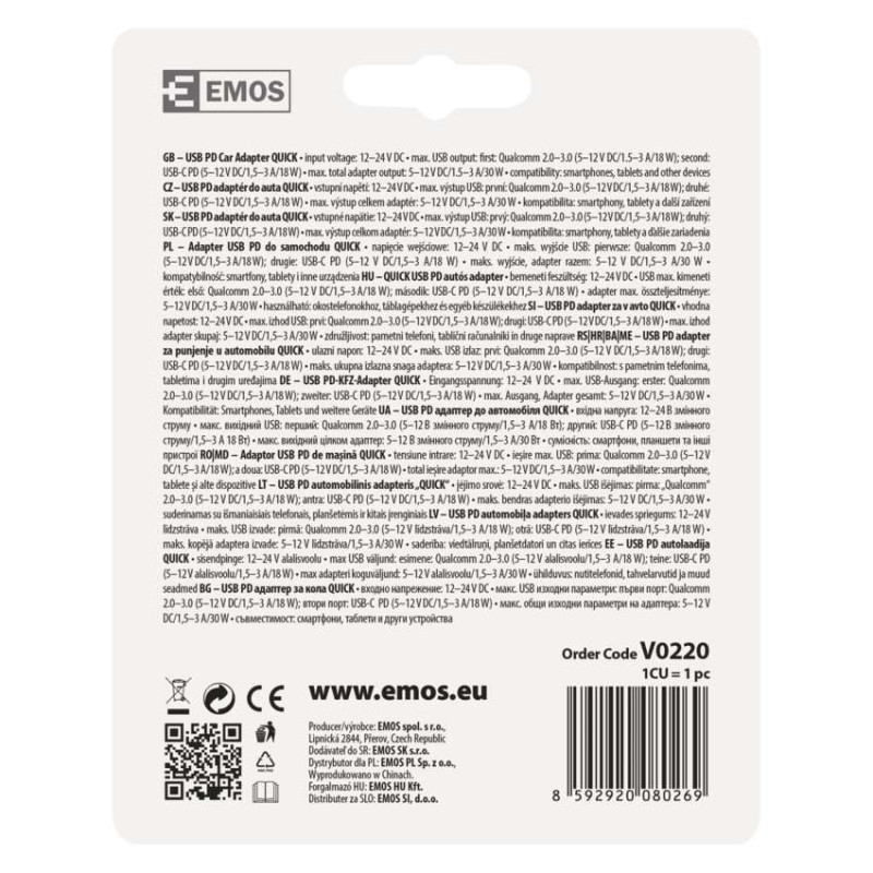 Ładowarka samochodowa USB 3A (30 W) max. 