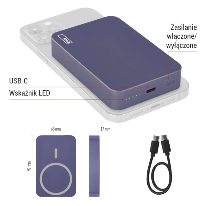 Powerbank EMOS WI 1046, 10 000 mAh, 20 W+Wireless, future dusk