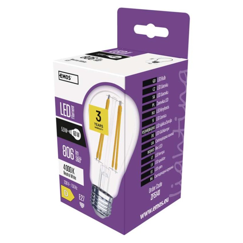 3 + 1 ingyen – LED izzó Filament A60 / E27 / 5,9 W (60 W) / 806 lm / természetes fehér akciós termékkép 1