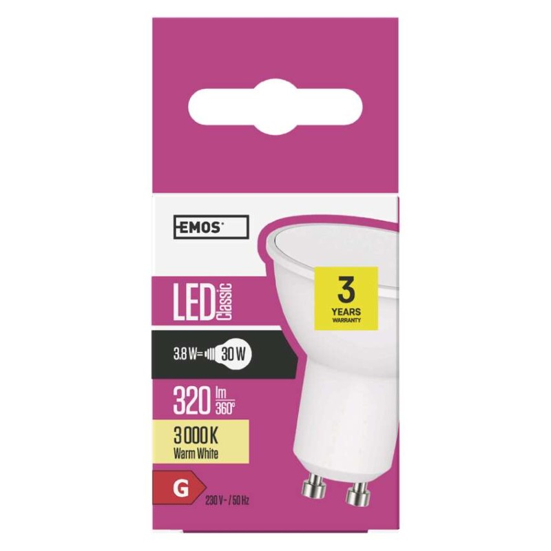 LED žárovka Classic MR16 / GU10 / 3,8 W (30 W) / 320 lm / teplá bílá