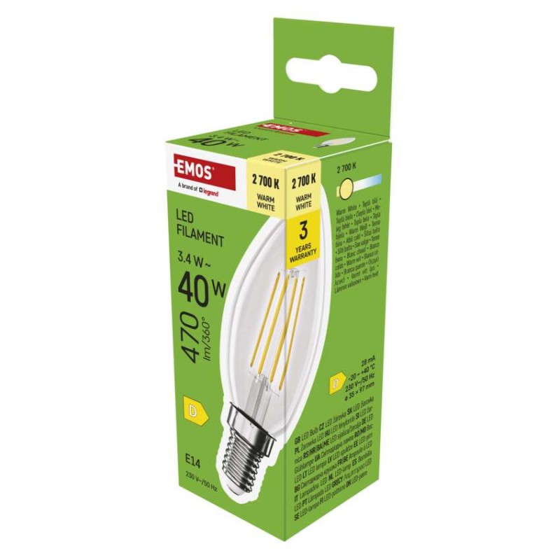 LED izzó Filament gyertya / E14 / 3,4 W (40 W) / 470 lm / Meleg fehér akciós termékkép 1