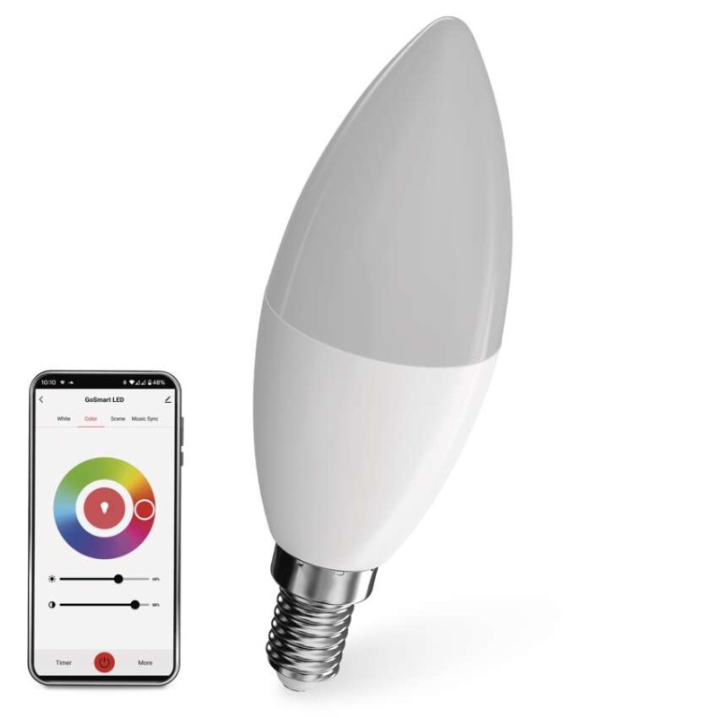 Chytrá LED žárovka GoSmart svíčka / E14 / 4,8 W (40 W) / 470lm / RGB / stmívatelná / Wi-Fi