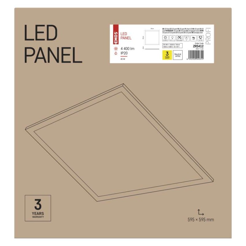 LED panel MAXXO 60 x 60 cm, 40 W, 4400 lm, neutrální bílá