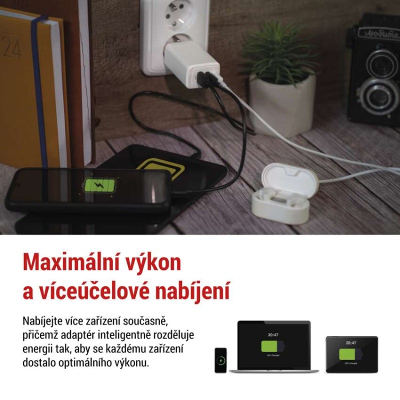 Univerzální USB adaptér GaN do sítě PD 65 W max.