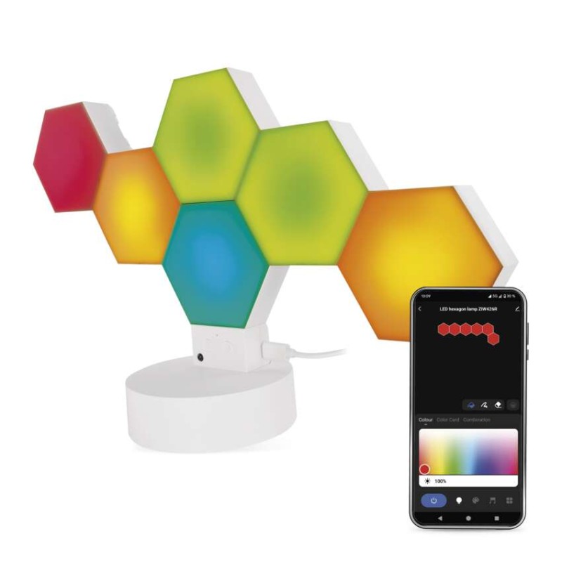 GoSmart LED stolní lampa Hexagon bílá, 6 dílů, RGB, stmívatelná, WiFi