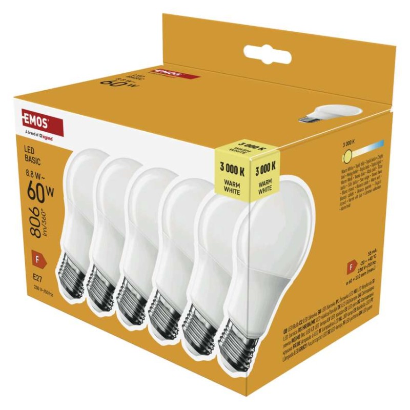 LED žárovka Basic A60 / E27 / 8,8 W (60 W) / 806 lm / teplá bílá