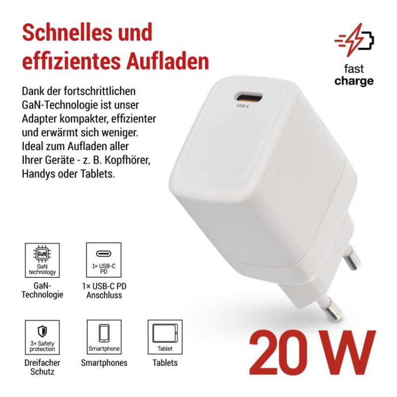 USB Netzadapter GaN PD 20 W max.