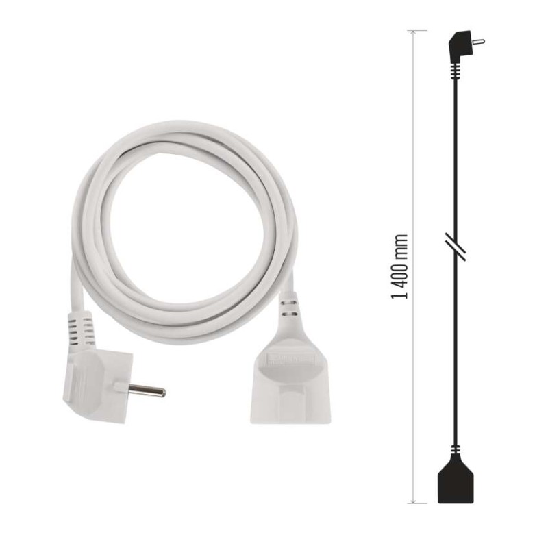 Prailginimo laidas 1,4 m / 1 lizda / baltas / PVC / 1 mm2