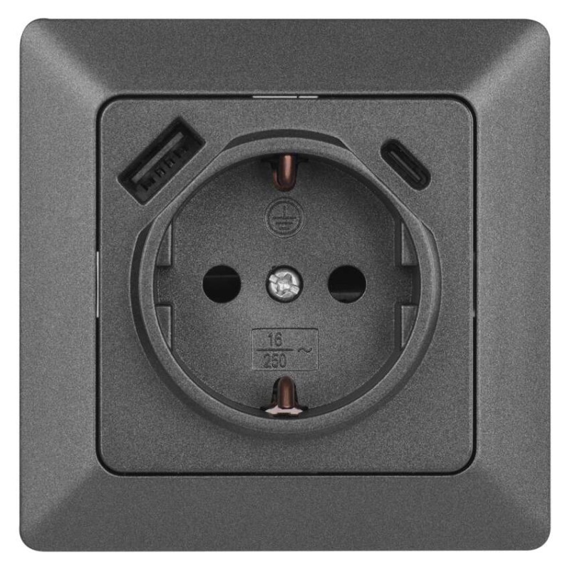 Steckdose mit USB-A+USB-C., anthrazit