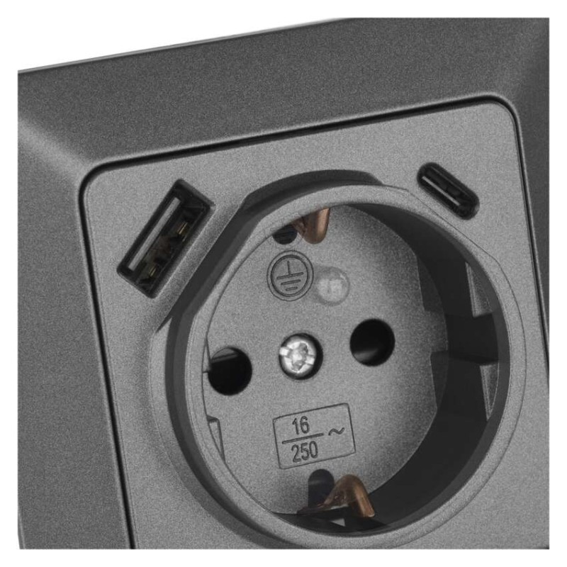 Steckdose mit USB-A+USB-C., anthrazit