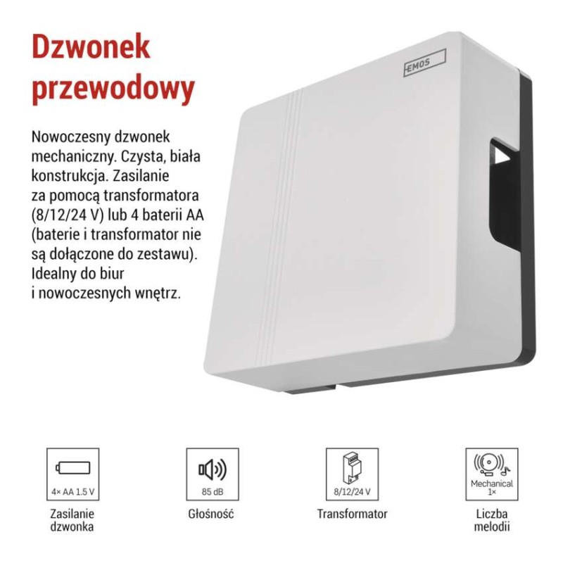 Dzwonek przewodowy P57101, 4x AA lub transformator