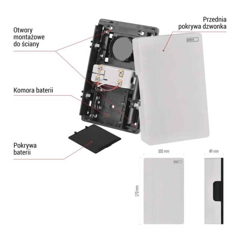 Dzwonek przewodowy P57102, 4x AA lub transformator