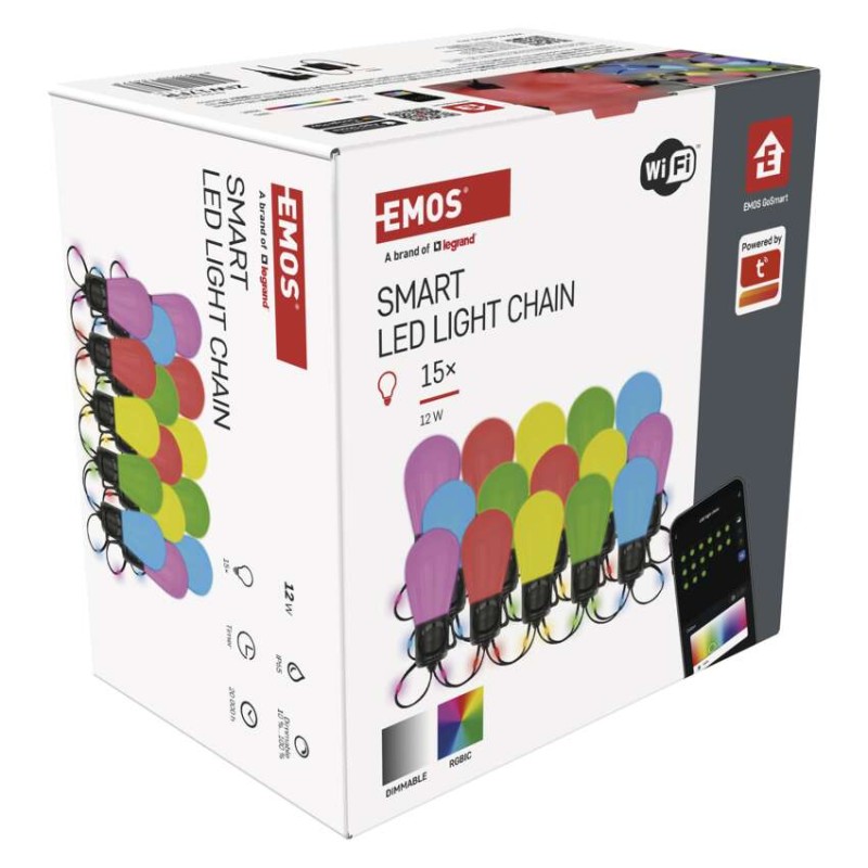 GoSmart LED světelný řetěz – 15× párty žárovky, 15 m, venkovní i vnitřní, RGBIC WiFi