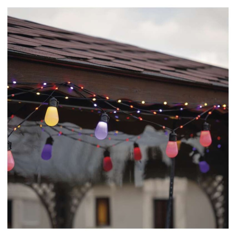 GoSmart LED světelný řetěz – 15× párty žárovky, 15 m, venkovní i vnitřní, RGBIC WiFi