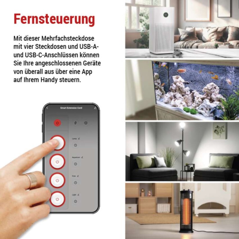 GoSmart Steckdosenleiste + Schalter - 2 m, 4 Steckdosen, USB, weiss-schwarz, PVC, 1,5 mm2