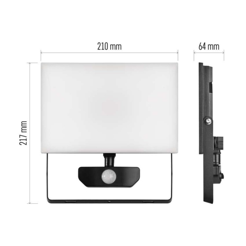 LED-es reflektor TAMBO mozgásérzékelővel, 50 W, 5000 lm, fekete