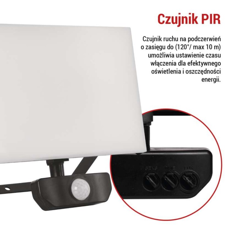 Naświetlacz LED TAMBO z czujnikiem PIR, 50 W, 5000 lm, czarny