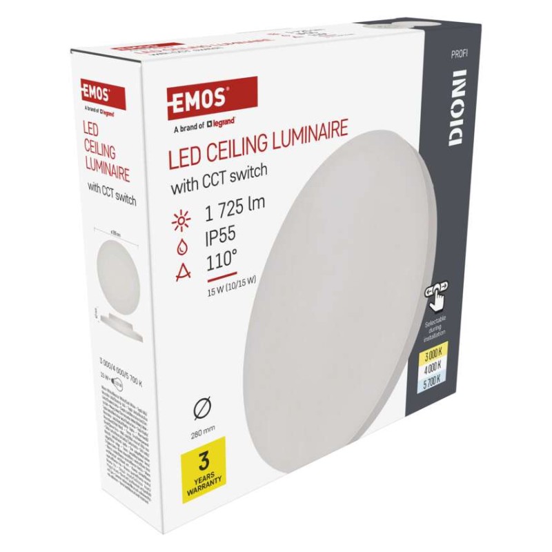 LED přisazené svítidlo DIONI kruhové, bílé, 15W, se změnou CCT