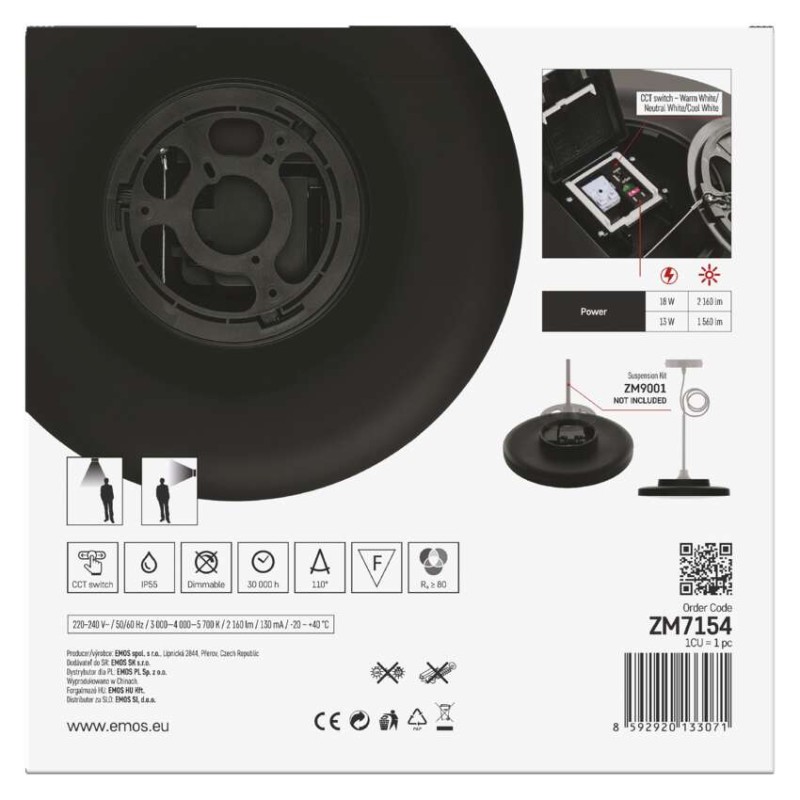LED prisadené svietidlo DIONI kruhové, čierné,18W, CCT