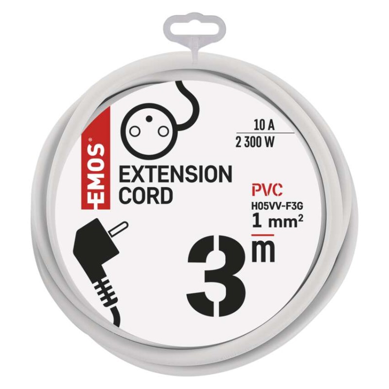Prodlužovací kabel 3 m / 1 zásuvka / bílý / PVC / 1 mm2