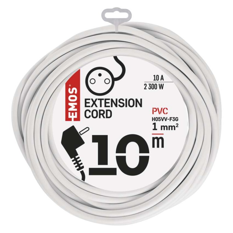 Prodlužovací kabel 10 m / 1 zásuvka / bílý / PVC / 1 mm2