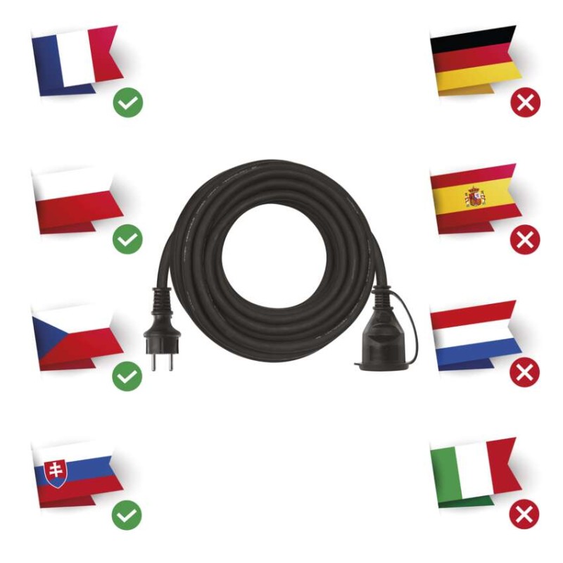 Venkovní prodlužovací kabel 10 m / 1 zásuvka / černý / guma-neopren / 230 V / 2,5 mm2