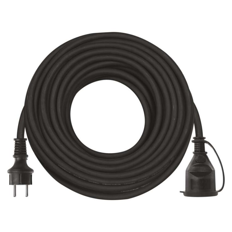 Venkovní prodlužovací kabel 20 m / 1 zásuvka / černý / guma-neopren / 230 V / 1,5 mm2