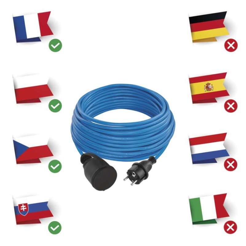 Počasí odolný prodlužovací kabel 20 m / 1 zásuvka / modrý / PVC / 230 V / 1,5 mm2