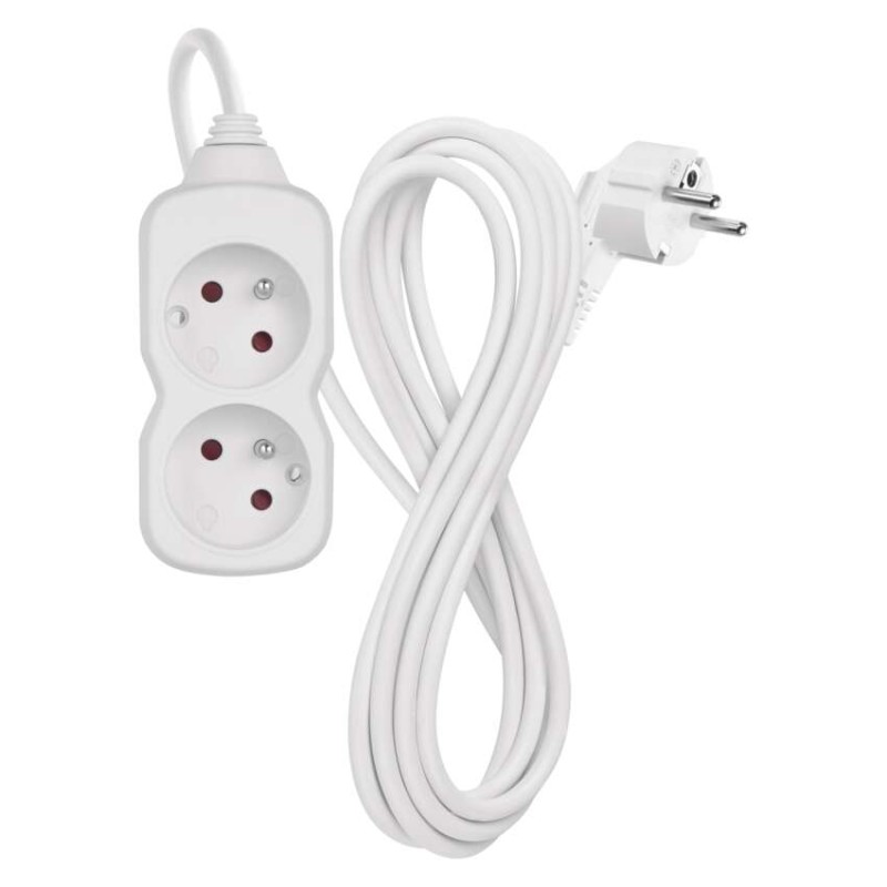 Przedłużacz 3 m / 2 gniazda / biały / PVC / 1 mm2