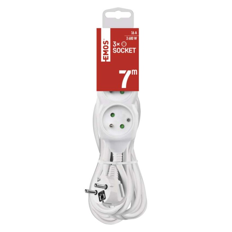 Prodlužovací kabel 7 m / 3 zásuvky / bílý / PVC / 1,5 mm2