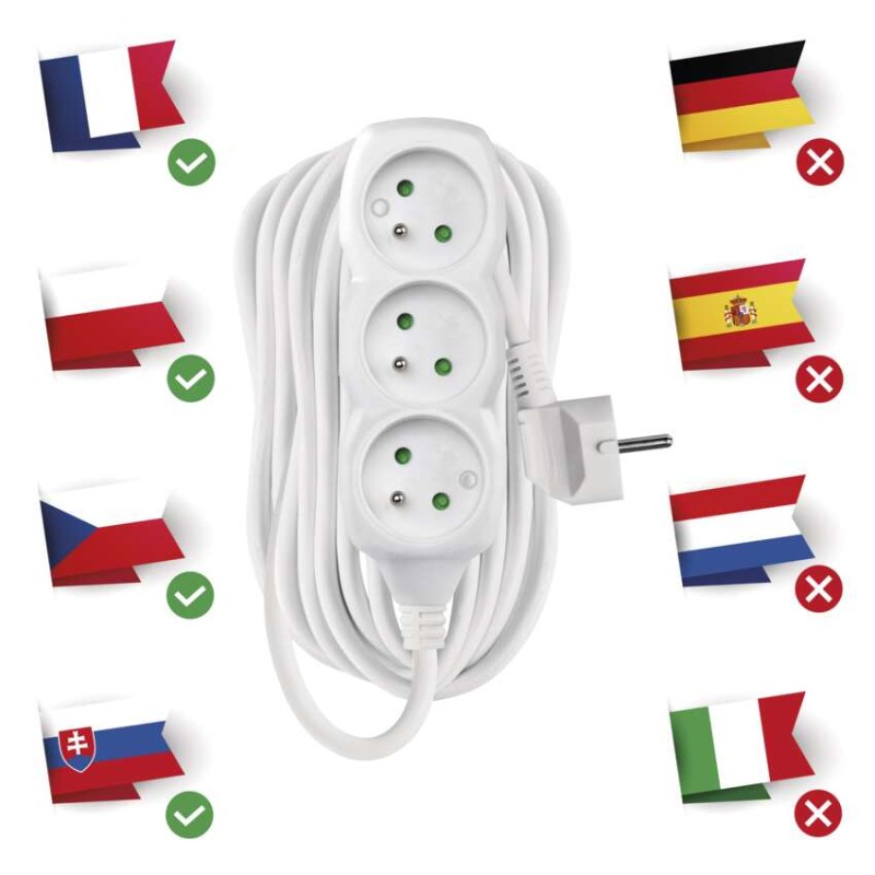 Prodlužovací kabel 10 m / 3 zásuvky / bílý / PVC / 1,5 mm2