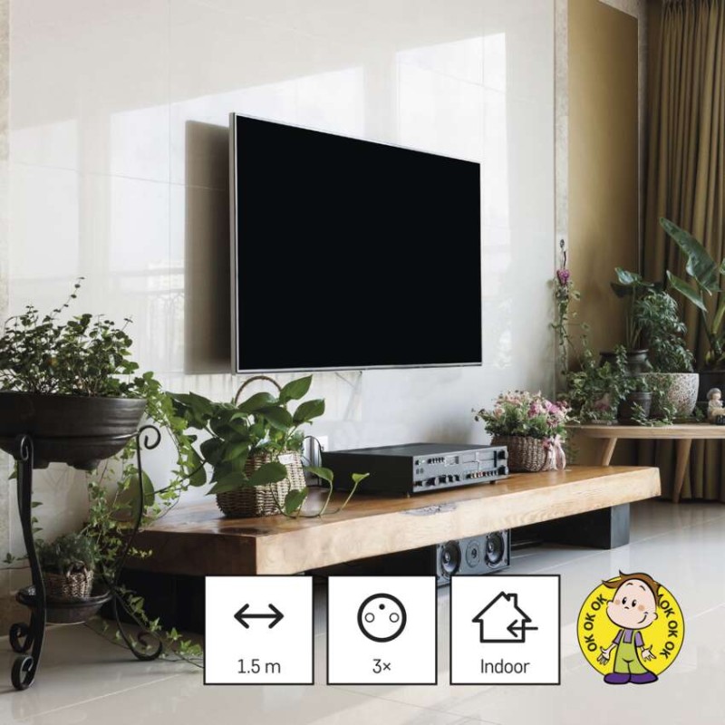 Przedłużacz 1,5 m / 3 gniazda / czarny / PVC / 1 mm2