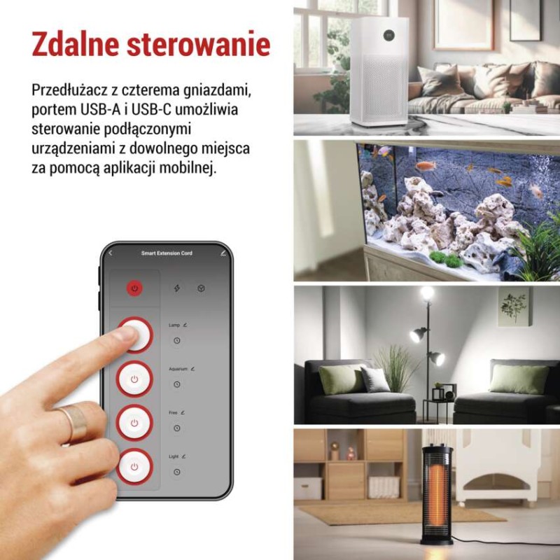 GoSmart Przedłużacz 2 m / 4 gniazda / z wyłącznikiem / z USB / biało-czarny / PVC / 1,5mm2